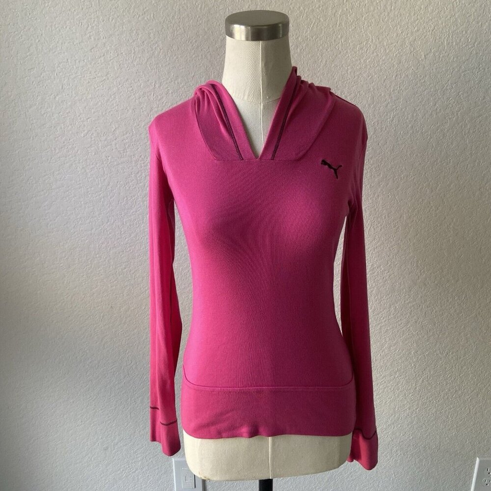 Puma Hooded Sweatshirt Hot pink V Neck Lightweight Womens Small